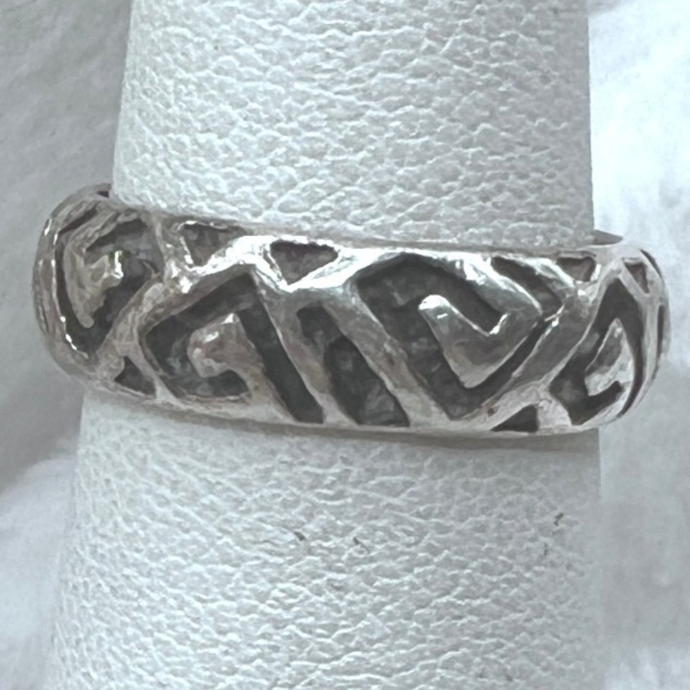 Vintage Sterling Silver Abstract Ring Band Geometric Sz 6 4.2g Oxidized